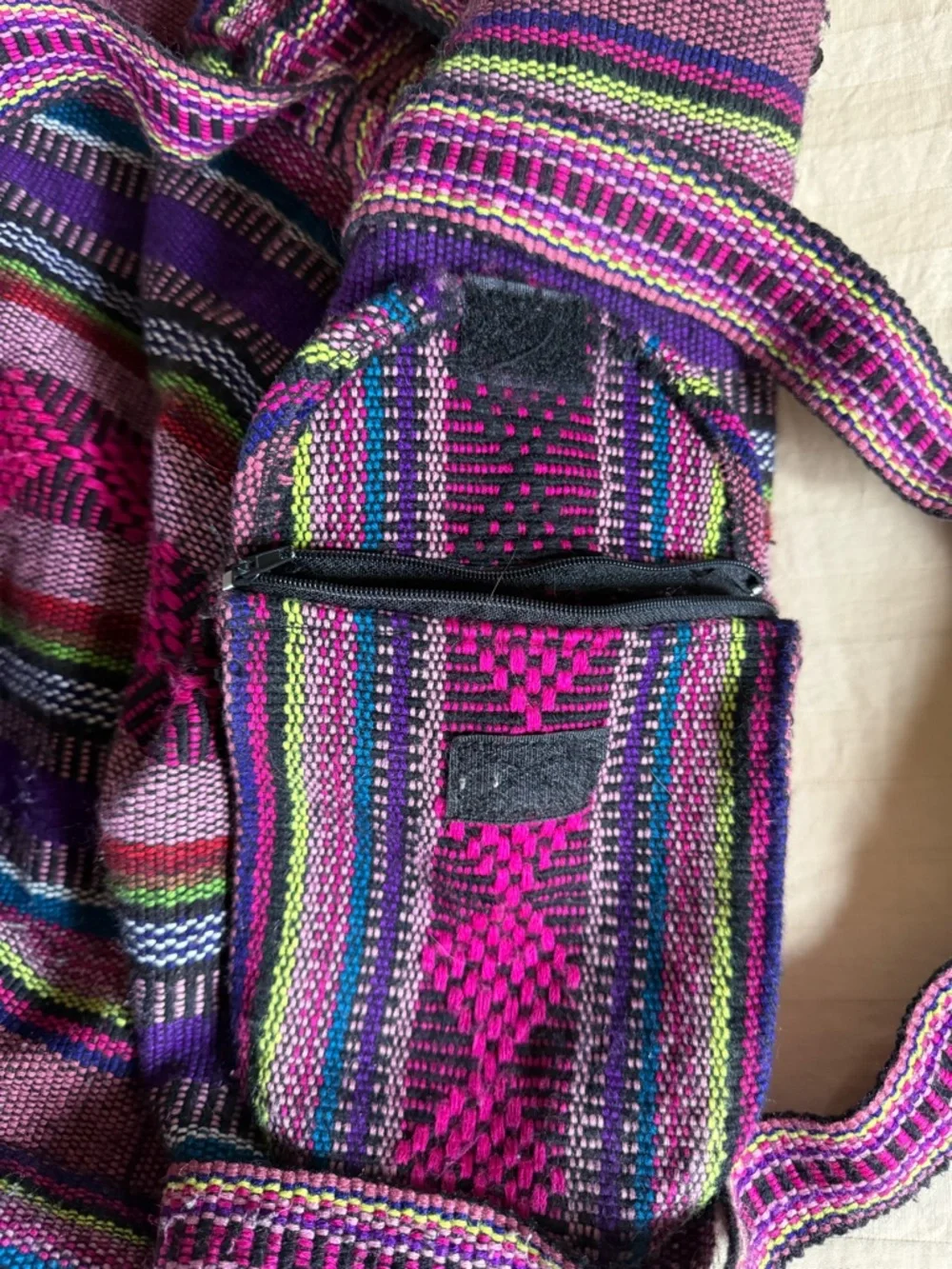 Handwoven Purple & Pink Striped Women's Backpack
